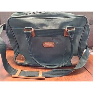 Vintage Jaguar Green and Brown Leather Medium Overnight Trip Duffle Canvas Bag